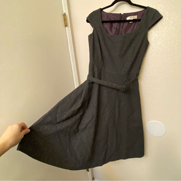Isaac Mizrahi business office dress wool blend gray belted short cap sleeve-6 - Picture 14 of 14